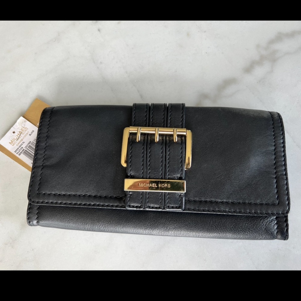 Michael Kors leather clutch black and gold